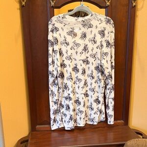 Avery White Long Sleeve Western Print Top